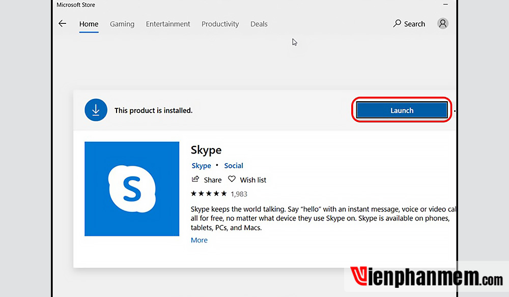 Nhấn Launch để mở Skype trên máy tính