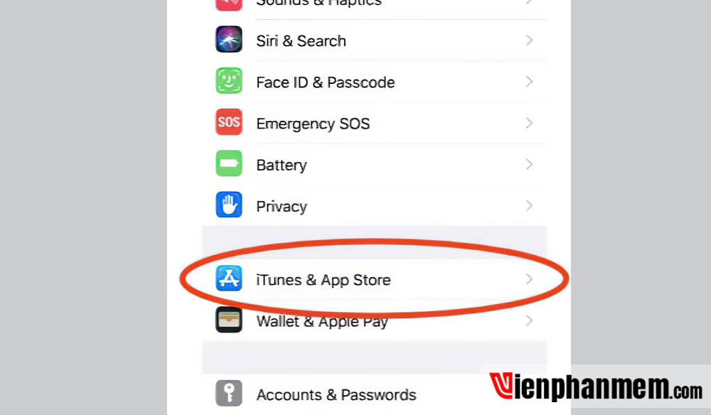 Nhấn vào iTunes & App Store trong Settings iPhone