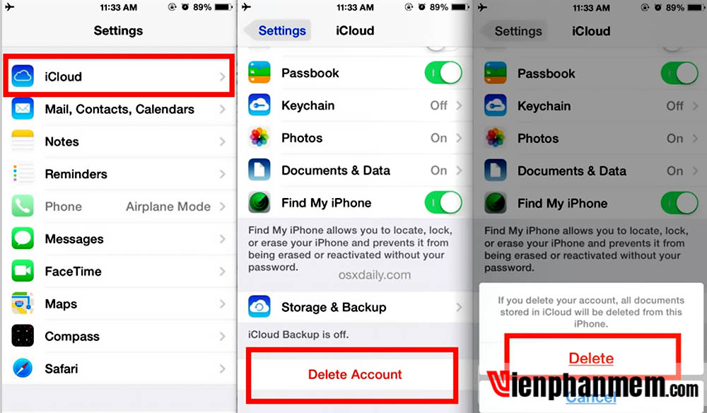 Đăng xuất Apple ID bằng cách xóa tài khoản iCloud trên iPhone