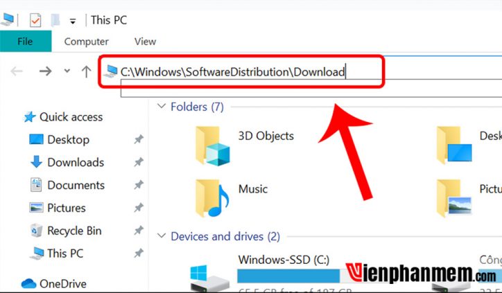 Copy paste đường dẫn C:\Windows\SoftwareDistribution\Download trong File Explorer