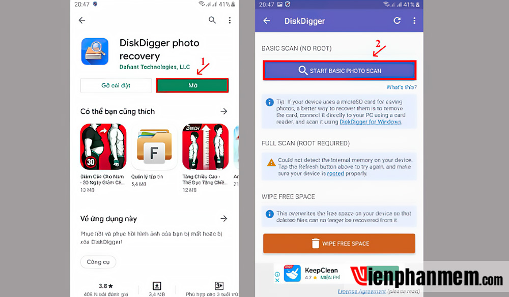 Tải và setup phần mềm DiskDigger Photo Recovery mang lại Android